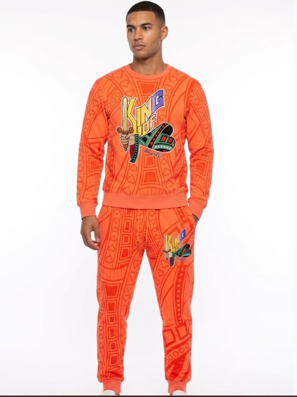 Genuine Authentic Garments King of Hearts Sweatsuit Set in Coral - Size Medium